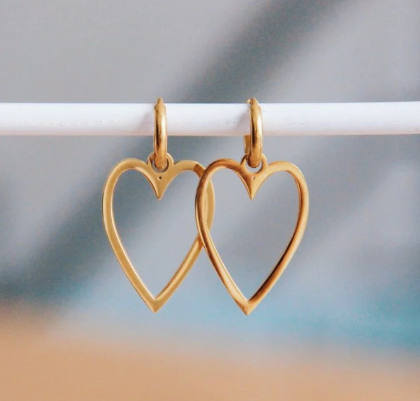 RVS oorbellen lang hartje - goud