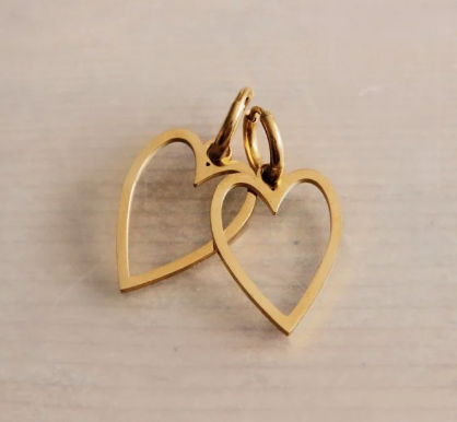 RVS oorbellen lang hartje - goud