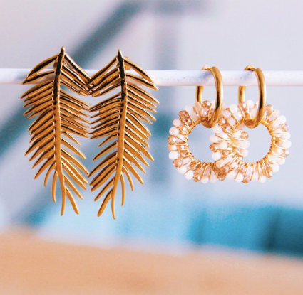 RVS oorbel met ronde facet hanger – nude tinten