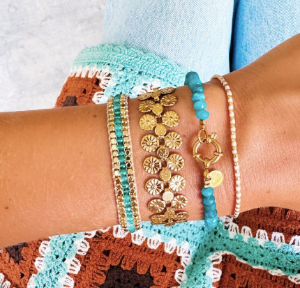 Edelstalen armband met dubbele muntjes - goud