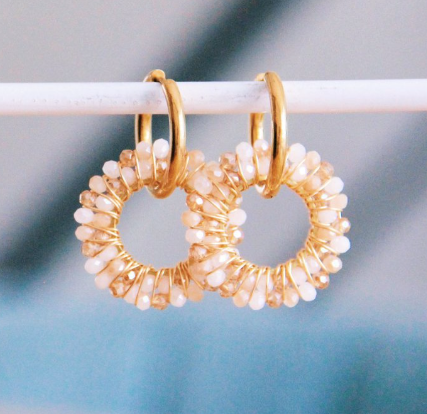 RVS oorbel met ronde facet hanger – nude tinten