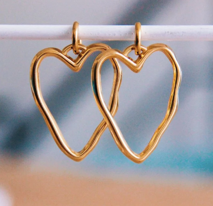 RVS oorbel met XL open hart – goud