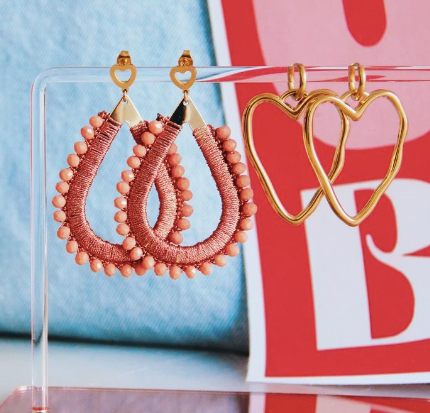 RVS oorbel met XL open hart – goud