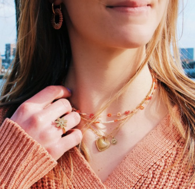 RVS D-chain ketting met versierd hart - goud