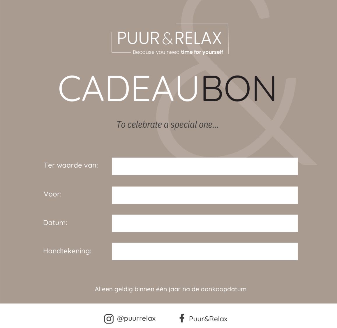 Puur & Relax Cadeaubon (webshop + behandelingen) – Het perfecte moment voor jezelf